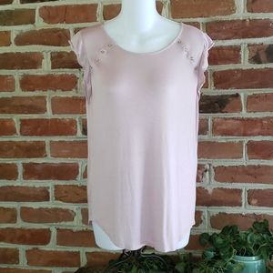 New Loft Flutter Cap Sleeve Dusty Rose Tee Top MP